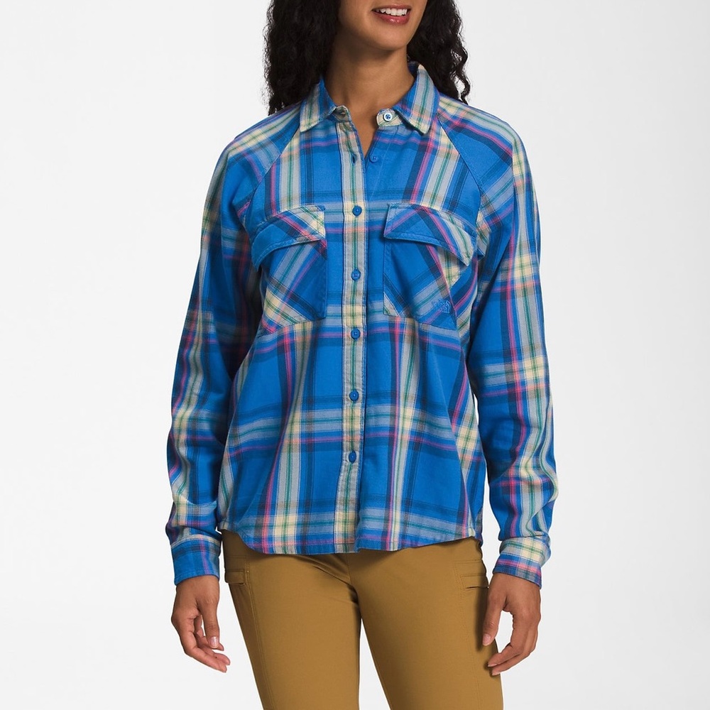 The North Face Women’s Set Up Plaid Blue Multi Flannel Shirt Size Large NWT